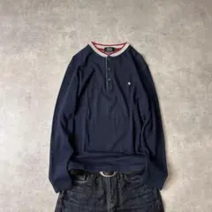 POLO Navy Henley Neck L/S Tee Y2K Grunge