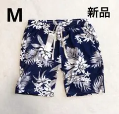 新品 パイル ショートパンツ Ｍ ネイビー 花柄 夏 海 ハイビスカス 部屋着のサムネイル