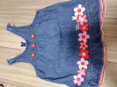 ミキハウス デニムワンピース ジャンパースカート うさこちゃん 花刺繍 80