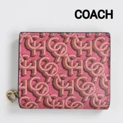 美品✨️　COACH　シグネチャーモノグラム　Cチャーム　コンパクト　折り財布
