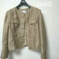 自由区LiBECO LAGAE リネン100% ノーカラージャケットベージュ42のサムネイル