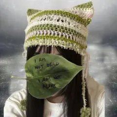 猫耳ニット帽 森ガールフェアリーグランジ クローバー ハンドメイド