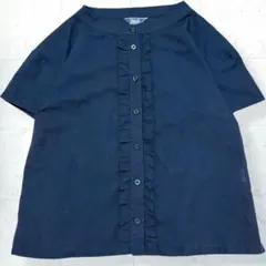 美品＊ジュンコシマダ リネン混 フリルブラウス ワイドシルエット 紺 9のサムネイル