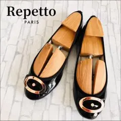 Repetto フラットパンプス エナメル ブラック Rロゴ バレエシューズのサムネイル