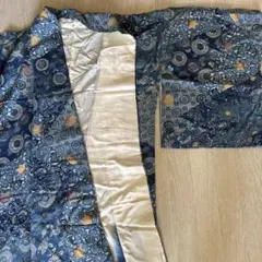 青系 花柄 小紋 着物