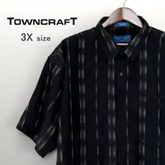 【訳あり】TOWN CRAFT ストライプ柄 半袖シャツ 黒 8L相当 0382のサムネイル
