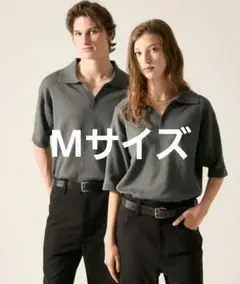 CLEL ギザコットン 半袖スキッパー ポロシャツ ダークグレー Sサイズ 
