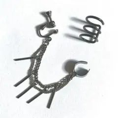 チェーン付きブラックイヤーカフ2点セット