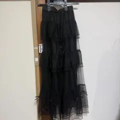 Ank Rouge　アンクルージュ　フリルリボンチュールロングスカート　黒