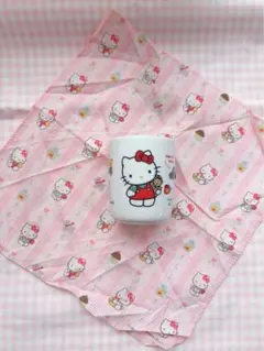 昭和レトロ　ハローキティ 陶器製コップ　ハンカチ　セット