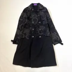 【個性派】総柄 ダブル ロングコート 黒 アラベスク 唐草模様 和柄風のサムネイル