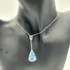 極美品 スワロフスキー Y字 ネックレス 大粒 ドロップ クリスタル ブルー