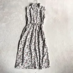 【Pikabia】ノースリーブシャツワンピース（L）花柄 ロング ウエストリボン