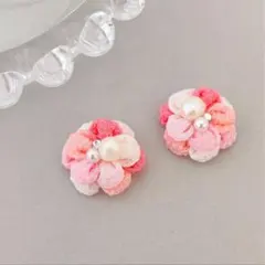 no.72 淡水パール×お花ピアス　イヤリング　和風　成人式　ピンク　振袖