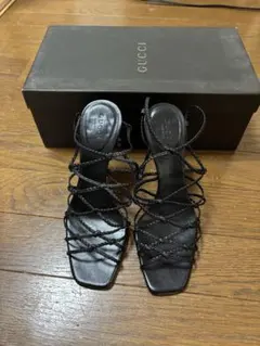 GUCCI ブラック ストラップサンダル 高ヒール　36