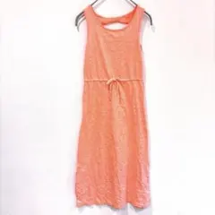 ★【F】ノースリーブ ウエストリボン ワンピース オレンジ 海外古着 オシャレ