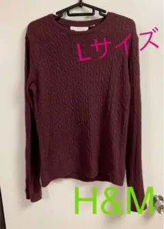 H&M  L.O.G.G. ケーブルニット　ワインレッド　Lサイズ