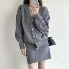 ニットワンピース カーディガン 2点セット グレー