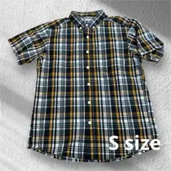 【美品】Columbia 半袖チェックシャツ ネイビーオレンジ メンズS