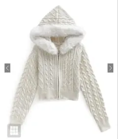 ファーフードダブルジップケーブルニットカーディガン[mb1601] GRL