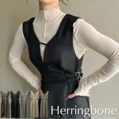 JUNOAH ヘリンボーンサイドベルトタイトジャンパースカート ワンピース