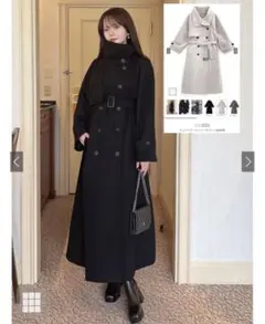 【GRL】フェイクウールトレンチコート ブラック