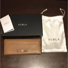 FURLA フルラ (美品)二つ折り 長財布 革 レザー リボン ライトブラウン