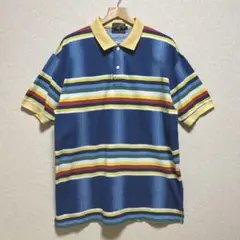 CHAPS cotton100% M ポロシャツ ボーダー ブルー 半袖ショート - メルカリ
