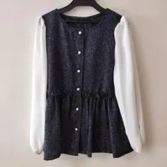 しまむら　nownow ツイードベストドッキングブラウス M
