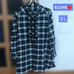 【アンドラブ】チェックチュニック　白黒チェック　３Ｌ