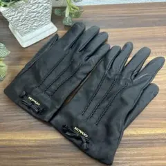 COACH 黒 レザー手袋 グローブ コーチ 柔らかレザー リボン装飾