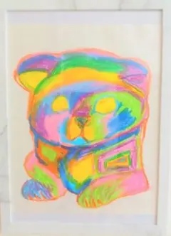 神田森莉 手描きイラスト 原画 額縁入り『くまちゃんとゲスいバッタ