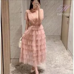 結婚式 お呼ばれ ドレス ロング チュール ティアード フォーマル 二次会 パーのサムネイル