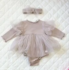 ピンクベージュ チュチュ付きベビードレス セット