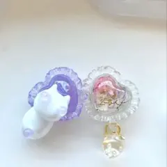 再販△】レジン ヘアゴム 猫ちゃん ダブルハート ピンク◡̈
