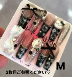 1736:クリアブラックにブラックフレンチブラックストーンリボン☆Mサイズ