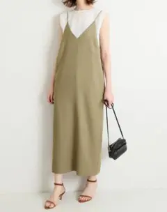 極美品♦︎IENAイエナリネンライクキャミワンピース カーキグリーン36 メランジ