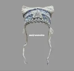 猫耳ニット帽　星モチーフ　ハンドメイド　y2k 韓国