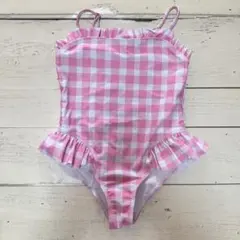 フリル付きピンクチェック水着 6Y