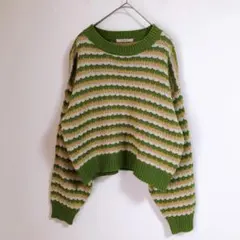 【ems excite】（F）クールネックボーダー柄リブニットセーター/軽量