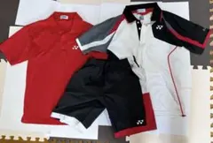YONEX バドミントン ウェア　2枚+ ハーフパンツ　 赤　黒　白　3点セット