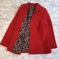 vintage Aラインコート 赤 花柄 裏地あり レトロ古着 上品