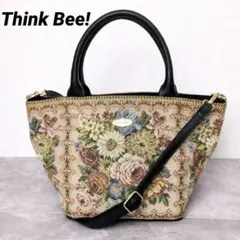 美品☆Think Bee! ゴブラン 花柄 バッグ 2WAY ショルダー ピンク