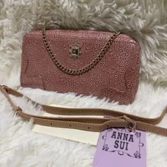 新品未使用ANNA SUI財布ルーミー ピンクフラップがま口エナメル花柄
