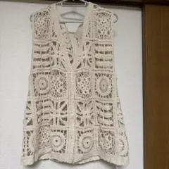 studio clip アイボリー レース編み ベスト