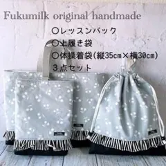 レッスンバック+上履き入れ+体操着袋35×30さくらんぼ柄フリル付き②