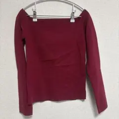 スクエアネック リブニットトップス レッド