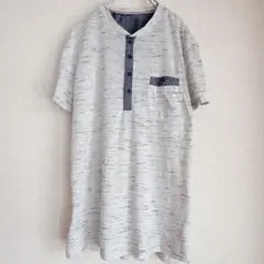 【ヘンリーネック】半袖 Tシャツ カットソー グレー 杢調 メンズ L相当