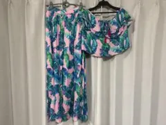 セットアップ　オフショルダー　ロングスカート　ハワイ　リゾートドレス