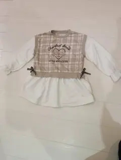 チェック柄リボン付き長袖トップス